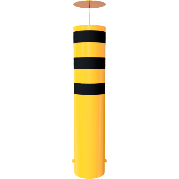Bollard | steel tube  323 x 5,0 mm | yellow / black | hot-dip galvanized and yellow coatedwith three black reflecting stripes | total length: 1500 mm | steel cap with concrete anchor